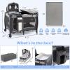 imageINFANS 4 in 1 Pack and Play Portable Nursery Center for Baby Kid Infant Travel Playard with Bassinet Mattress Diaper Changer Bag Toys Music Box Storage Basket CowWhitePinkGray