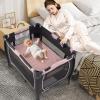 imageINFANS 4 in 1 Pack and Play Portable Nursery Center for Baby Kid Infant Travel Playard with Bassinet Mattress Diaper Changer Bag Toys Music Box Storage Basket CowPink