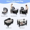 imageINFANS 4 in 1 Pack and Play Portable Nursery Center for Baby Kid Infant Travel Playard with Bassinet Mattress Diaper Changer Bag Toys Music Box Storage Basket CowCow
