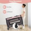 imageINFANS 4 in 1 Pack and Play Portable Nursery Center for Baby Kid Infant Travel Playard with Bassinet Mattress Diaper Changer Bag Toys Music Box Storage Basket CowPink
