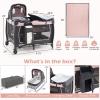 imageINFANS 4 in 1 Pack and Play Portable Nursery Center for Baby Kid Infant Travel Playard with Bassinet Mattress Diaper Changer Bag Toys Music Box Storage Basket CowPink