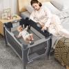 imageINFANS 4 in 1 Pack and Play Portable Nursery Center for Baby Kid Infant Travel Playard with Bassinet Mattress Diaper Changer Bag Toys Music Box Storage Basket CowWhitePinkGray