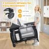 imageINFANS 4 in 1 Pack and Play Portable Travel Baby Playard with Bassinet Changing Table Canopy Mosquito Net Hanging Toys Music Box Storage Bag Large Playpen from Newborn to Toddlers BlackBlack