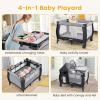 imageINFANS 4 in 1 Pack and Play Portable Travel Baby Playard with Bassinet Changing Table Canopy Mosquito Net Hanging Toys Music Box Storage Bag Large Playpen from Newborn to Toddlers BlackBlack