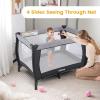 imageINFANS 4 in 1 Pack and Play Portable Travel Baby Playard with Bassinet Changing Table Canopy Mosquito Net Hanging Toys Music Box Storage Bag Large Playpen from Newborn to Toddlers BlackBlack