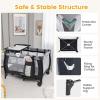 imageINFANS 4 in 1 Pack and Play Portable Travel Baby Playard with Bassinet Changing Table Canopy Mosquito Net Hanging Toys Music Box Storage Bag Large Playpen from Newborn to Toddlers BlackBlack
