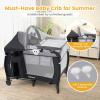 imageINFANS 4 in 1 Pack and Play Portable Travel Baby Playard with Bassinet Changing Table Canopy Mosquito Net Hanging Toys Music Box Storage Bag Large Playpen from Newborn to Toddlers BlackBlack