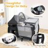 imageINFANS 4 in 1 Pack and Play Portable Travel Baby Playard with Bassinet Changing Table Canopy Mosquito Net Hanging Toys Music Box Storage Bag Large Playpen from Newborn to Toddlers BlackBlack