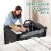 imageINFANS Baby Bassinet 4 in 1 Nursery Center Pack and Play Baby Playard with Changing Table Mosquito Net Storage Basket Travel Bag for Newborn 036 Months GrayBlack