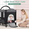 imageINFANS Baby Bassinet 4 in 1 Nursery Center Pack and Play Baby Playard with Changing Table Mosquito Net Storage Basket Travel Bag for Newborn 036 Months GrayBlack