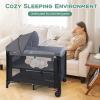imageINFANS Baby Bassinet 4 in 1 Nursery Center Pack and Play Baby Playard with Changing Table Mosquito Net Storage Basket Travel Bag for Newborn 036 Months GrayBlack