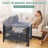 imageINFANS Baby Bassinet 4 in 1 Nursery Center Pack and Play Baby Playard with Changing Table Mosquito Net Storage Basket Travel Bag for Newborn 036 Months GrayGrey