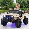 imageINFANS Kids Ride on Car Truck with 24G Remote Control 12V Battery Powered Electric Cars for Kids w3 Speeds Battery Display LED Lights Safety Belt Music ampamp Horn BluetoothFMUSB GrayKhaki