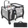 imageINFANS 3 in 1 Pack and Play Portable Travel Baby Crib Bassinet with Detachable Mattress Newborn Changing Table Foldable Playpen with Carry Bag and 2 Wheels CartoonCartoon