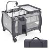 imageINFANS 3 in 1 Pack and Play Portable Travel Baby Crib Bassinet with Detachable Mattress Newborn Changing Table Foldable Playpen with Carry Bag and 2 Wheels CartoonClassic