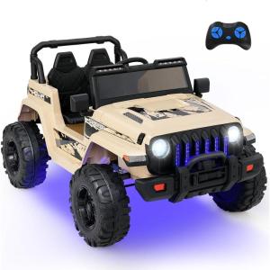 imageINFANS Kids Ride on Car Truck with 24G Remote Control 12V Battery Powered Electric Cars for Kids w3 Speeds Battery Display LED Lights Safety Belt Music ampamp Horn BluetoothFMUSB GrayKhaki