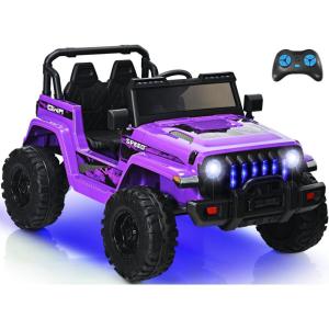 imageINFANS Kids Ride on Car Truck with 24G Remote Control 12V Battery Powered Electric Cars for Kids w3 Speeds Battery Display LED Lights Safety Belt Music ampamp Horn BluetoothFMUSB GrayPurple