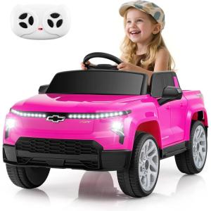 imageLicensed Chevrolet Silverado Ride on Car for Kids by INFANS 12V Battery Powered Electric Vehicle with Shock Absorption Remote Control Headlight Bluetooth Power Display USB Aged 38 BlackPink