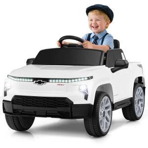 imageLicensed Chevrolet Silverado Ride on Car for Kids by INFANS 12V Battery Powered Electric Vehicle with Shock Absorption Remote Control Headlight Bluetooth Power Display USB Aged 38 BlackWhite