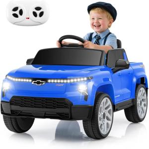 imageLicensed Chevrolet Silverado Ride on Car for Kids by INFANS 12V Battery Powered Electric Vehicle with Shock Absorption Remote Control Headlight Bluetooth Power Display USB Aged 38 BlackBlue