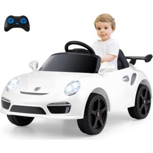 imageLicensed Porsche 12V Ride on Car by INFANS Electric Vehicle Battery Powered with Remote Control Headlight Bluetooth Power Display 4 Wheeler Toys for Kids Girls Boys BlackWhite