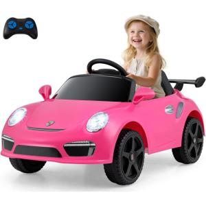 imageLicensed Porsche 12V Ride on Car by INFANS Electric Vehicle Battery Powered with Remote Control Headlight Bluetooth Power Display 4 Wheeler Toys for Kids Girls Boys BlackPink