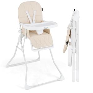 imageINFANS Baby High Chair Quick Folding Portable Highchair for Babies and Toddlers with Adjustable Footrest Removable Dishwasher Tray PU Seat Compact Highchairs for Baby Age 636 Months PinkBeige