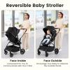 imageINFANS 2 in 1 Baby Stroller Convertible Stroller with Bassinet Reversible Seat Adjustable Backrest Canopy One Hand Fold Compact Toddler Pushchair for Kids Infants Newborns 036 Months BlackBlack