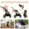 imageINFANS 2 in 1 Baby Stroller Convertible Stroller with Bassinet Reversible Seat Adjustable Backrest Canopy One Hand Fold Compact Toddler Pushchair for Kids Infants Newborns 036 Months BlackPink