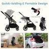 imageINFANS 2 in 1 Baby Stroller Convertible Stroller with Bassinet Reversible Seat Adjustable Backrest Canopy One Hand Fold Compact Toddler Pushchair for Kids Infants Newborns 036 Months BlackGrey
