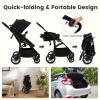 imageINFANS 2 in 1 Baby Stroller Convertible Stroller with Bassinet Reversible Seat Adjustable Backrest Canopy One Hand Fold Compact Toddler Pushchair for Kids Infants Newborns 036 Months BlackBlack