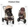 imageINFANS 2 in 1 Baby Stroller Folding Newborn Pram Convertible Stroller Bassinet for Infant Foldable High Landscape Shock Absorption with Reversible Seat Aluminum Structure for Pushchair KhakiKhaki