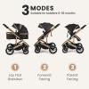 imageINFANS 2 in 1 Baby Stroller Folding Newborn Pram Convertible Stroller Bassinet for Infant Foldable High Landscape Shock Absorption with Reversible Seat Aluminum Structure for Pushchair KhakiBlack