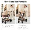 imageINFANS 2 in 1 Baby Stroller Folding Newborn Pram Convertible Stroller Bassinet for Infant Foldable High Landscape Shock Absorption with Reversible Seat Aluminum Structure for Pushchair KhakiKhaki