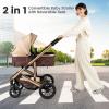 imageINFANS 2 in 1 Baby Stroller Folding Newborn Pram Convertible Stroller Bassinet for Infant Foldable High Landscape Shock Absorption with Reversible Seat Aluminum Structure for Pushchair KhakiKhaki
