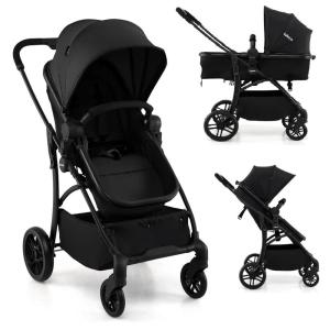 imageINFANS 2 in 1 Baby Stroller Convertible Stroller with Bassinet Reversible Seat Adjustable Backrest Canopy One Hand Fold Compact Toddler Pushchair for Kids Infants Newborns 036 Months BlackBlack