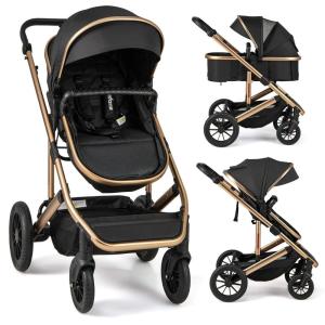 imageINFANS 2 in 1 Baby Stroller Folding Newborn Pram Convertible Stroller Bassinet for Infant Foldable High Landscape Shock Absorption with Reversible Seat Aluminum Structure for Pushchair KhakiBlack