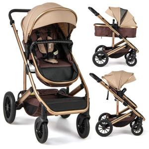 imageINFANS 2 in 1 Baby Stroller Folding Newborn Pram Convertible Stroller Bassinet for Infant Foldable High Landscape Shock Absorption with Reversible Seat Aluminum Structure for Pushchair KhakiKhaki