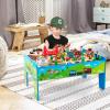 imageINFANS Train Table with Storage 78 Pieces Wooden Kids Activity Toy Table Playset with Reversible Detachable Tabletop Tracks Train Railway City Gift for Toddler Boys Girls Ages 3Classic