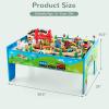 imageINFANS Train Table with Storage 78 Pieces Wooden Kids Activity Toy Table Playset with Reversible Detachable Tabletop Tracks Train Railway City Gift for Toddler Boys Girls Ages 3Classic