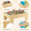 imageINFANS Train Table with Storage 78 Pieces Wooden Kids Activity Toy Table Playset with Reversible Detachable Tabletop Tracks Train Railway City Gift for Toddler Boys Girls Ages 3Upgraded