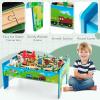 imageINFANS Train Table with Storage 78 Pieces Wooden Kids Activity Toy Table Playset with Reversible Detachable Tabletop Tracks Train Railway City Gift for Toddler Boys Girls Ages 3Classic