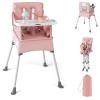 imageINFANS Baby High Chair Foldable Portable Highchair for Babies and Toddlers with Travel Bag Adjustable Tray 5 Point Harness Compact Space Saver Infant Feeding Chair for Age 636 Months PinkPink