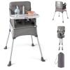 imageINFANS Baby High Chair Foldable Portable Highchair for Babies and Toddlers with Travel Bag Adjustable Tray 5 Point Harness Compact Space Saver Infant Feeding Chair for Age 636 Months PinkGrey