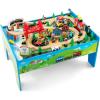 imageINFANS Train Table with Storage 78 Pieces Wooden Kids Activity Toy Table Playset with Reversible Detachable Tabletop Tracks Train Railway City Gift for Toddler Boys Girls Ages 3Classic