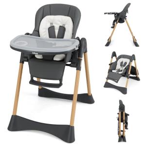 imageINFANS Baby High Chair High Chairs for Babies ampamp Toddlers with Adjustable Height Backrest Footrest Removable Tray Easy to Clean PU Seat Convertible Quick Folding Portable Highchair Dark GrayDark Gray