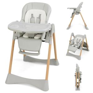 imageINFANS Baby High Chair High Chairs for Babies ampamp Toddlers with Adjustable Height Backrest Footrest Removable Tray Easy to Clean PU Seat Convertible Quick Folding Portable Highchair Dark GrayGray