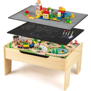 imageINFANS Train Table with Storage 78 Pieces Wooden Kids Activity Toy Table Playset with Reversible Detachable Tabletop Tracks Train Railway City Gift for Toddler Boys Girls Ages 3Ultimate