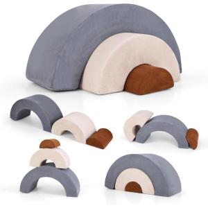 imageINFANS Climbing Toys for Toddlers 3pc Foam Climbing Blocks Rainbow Shaped Indoor Play Set Soft Equipment Modulars Rainbow Crawling Tunnel Playroom Couch for Children Playroom Baby PinkGray