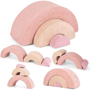 imageINFANS Climbing Toys for Toddlers 3pc Foam Climbing Blocks Rainbow Shaped Indoor Play Set Soft Equipment Modulars Rainbow Crawling Tunnel Playroom Couch for Children Playroom Baby PinkPink
